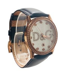 DOLCE & GABBANA Crystal
Accented Rose Gold Case ,Black
Leather Band Watch